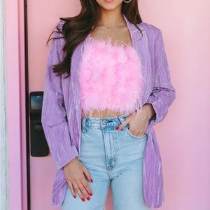 Buddy Love Fancy Feather Strapless Crop Top